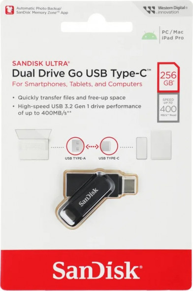 USB флешка Sandisk Ultra Dual Drive Go 256Gb USB 3.2 gen 1/ USB Type-C в Туле